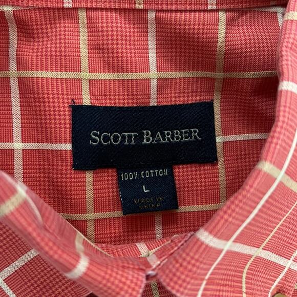 Scott Barber Mens Plaid Long Sleeve Orange Cotton Casual Button‎ Down Shirt L - Picture 4 of 11